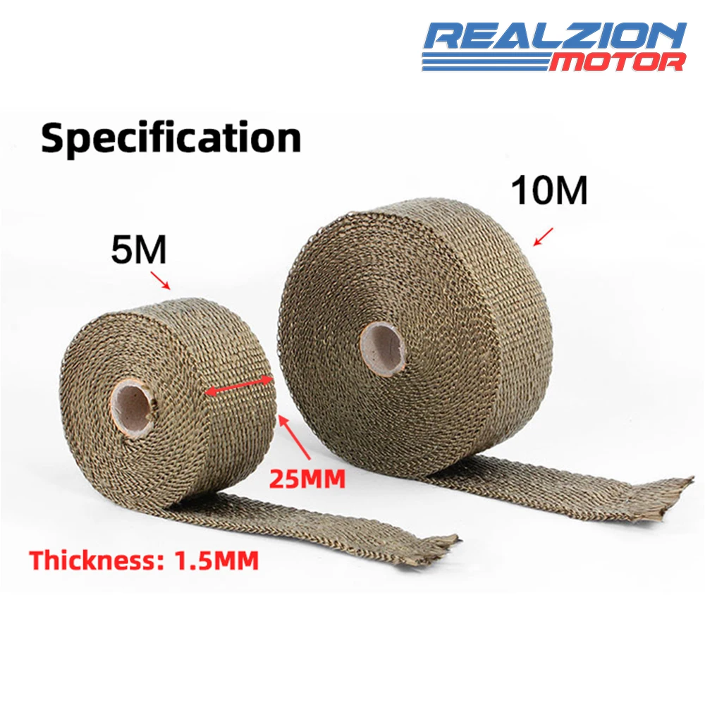 REALZION Motorcycle Car Exhaust Thermal Tape Roll Fiberglass Heat Shield Header Pipe Heat Wrap Tape Protection Pipe Insulat