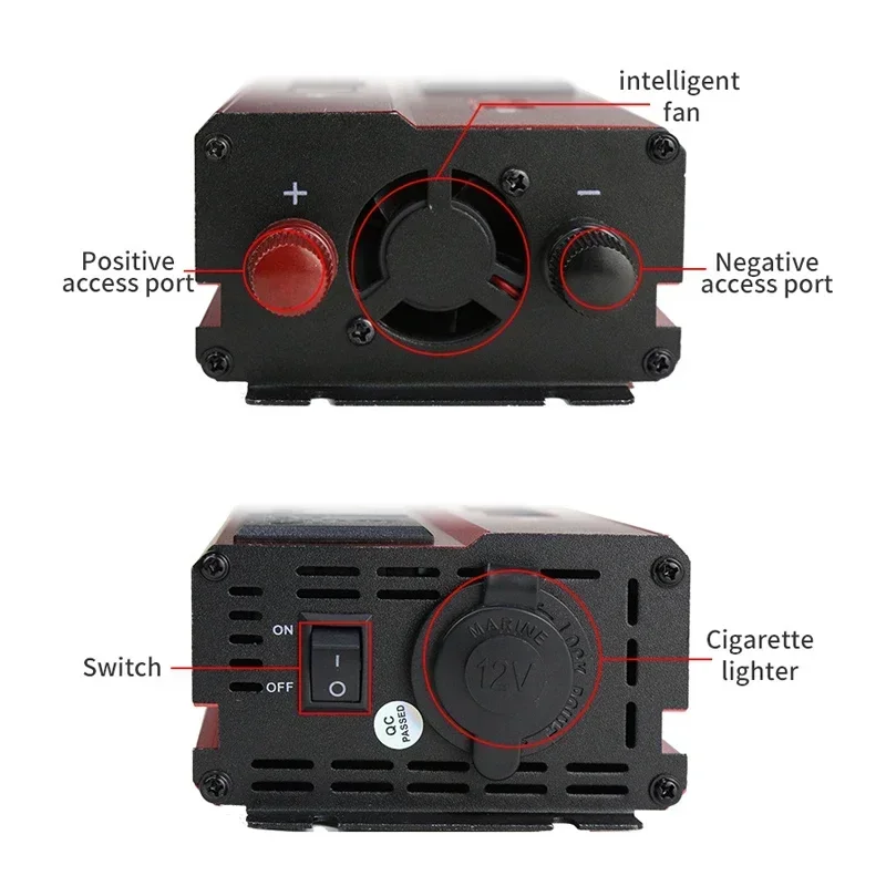 2000W Pure Sine Wave Inverters DC 12V/24V To AC 110V/220V Transformer Double Socket Power Converters Solar Inverters LED Display