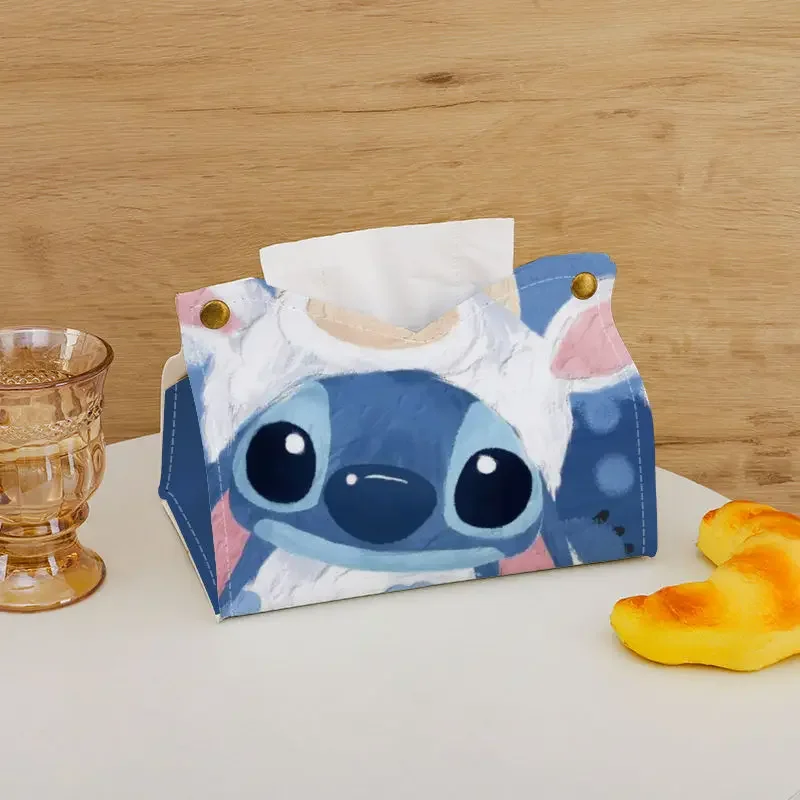 Disney Stitch Drawer Box Household Cartoon Leather Tissue Box Living Room Napkin Car Leather Light Luxury Tissue Storage Box