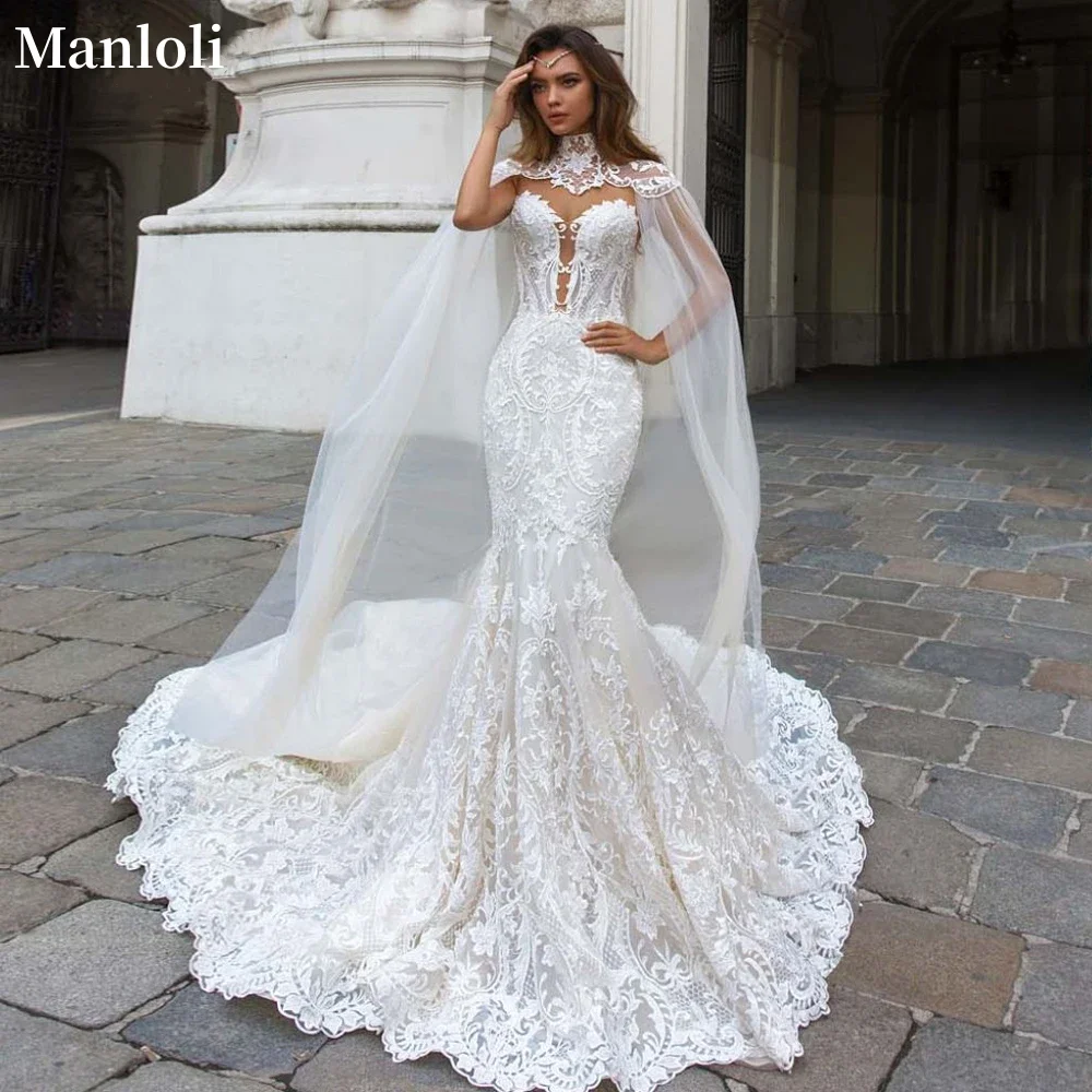 

Exquisite Sweetheart Sleeveless Mermaid Wedding Dress Phantom Lace Decal Bridal Dress Shawl Floor length Robe Custom