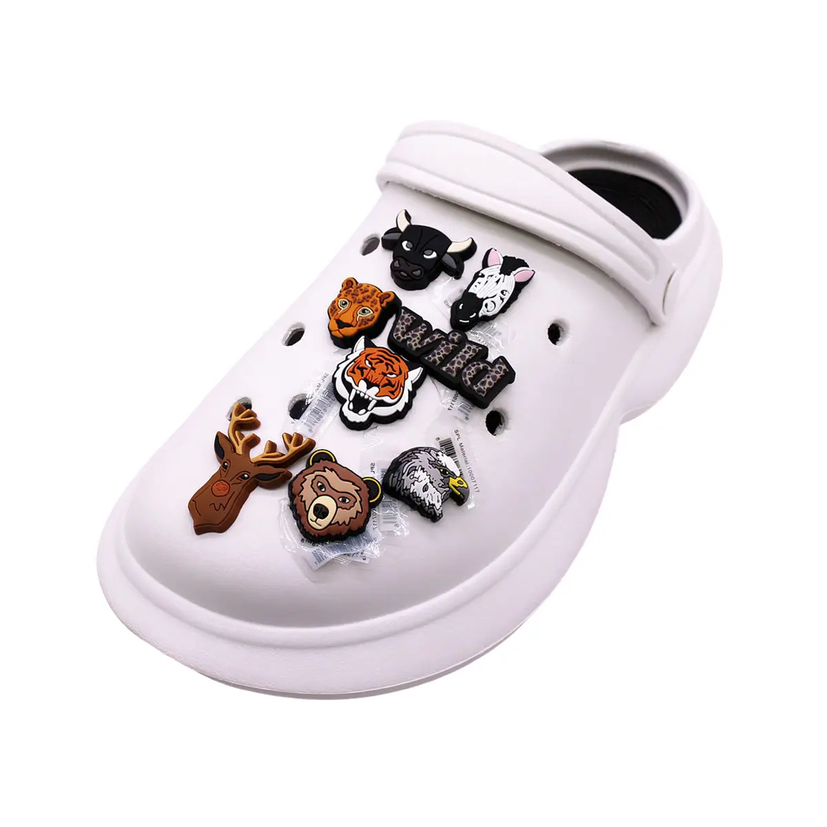 1 stücke Original Tiere Porträts PVC Schuh Charms Zubehör Tiger Bär Stier Hirsch Zebra Adler Hai Formen verstopft Stifte Dekorationen
