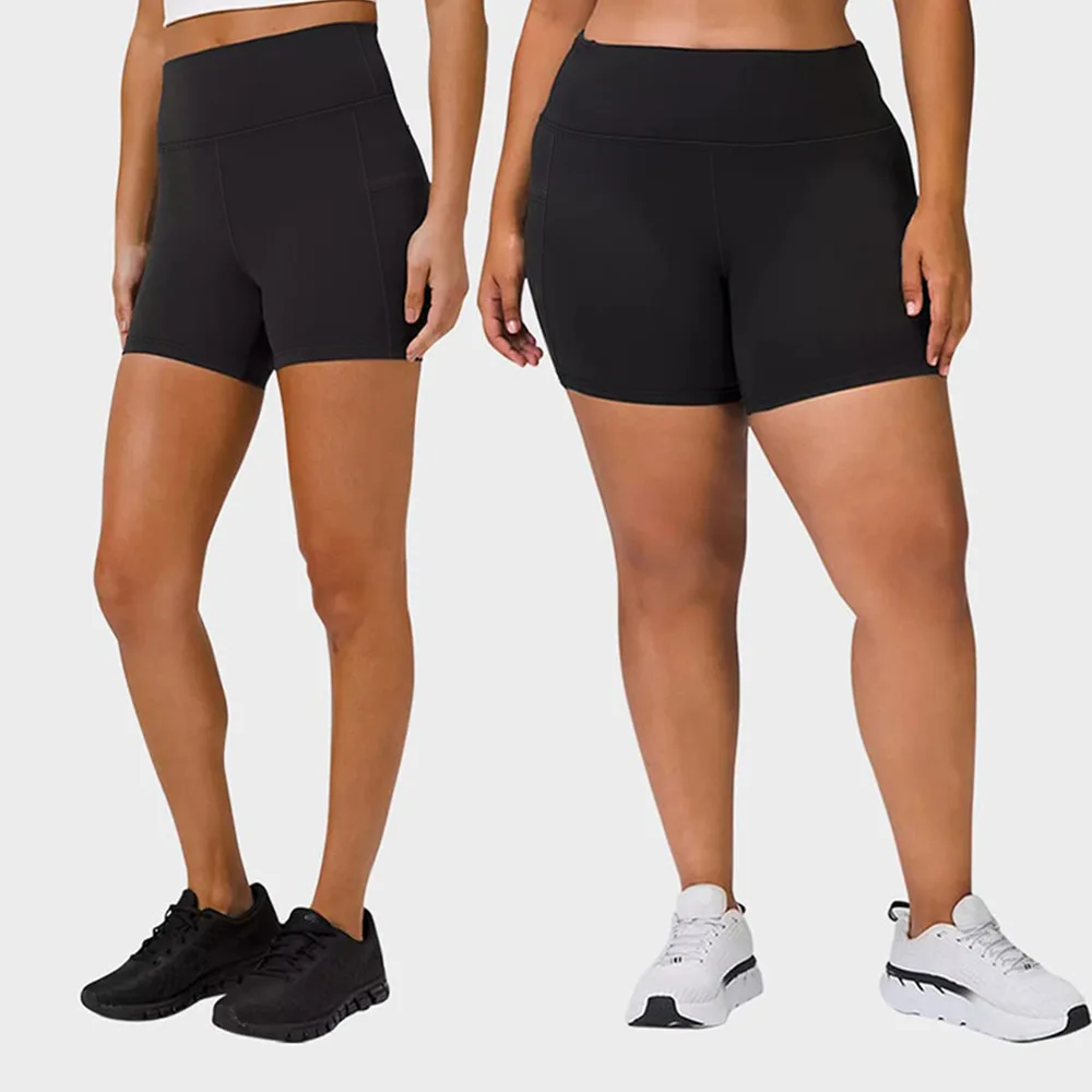 Yoga-Shorts in Übergröße für Damen, hohe Taille, Seitentasche, Workout, Laufhose, dehnbar, sportlich, Sommermode, schmale Shorts – Detail 3