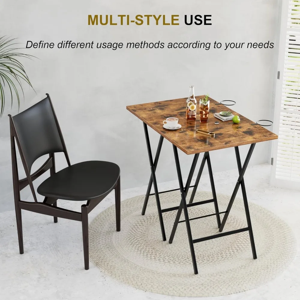 Set vassoi TV pieghevoli da 2 pezzi con portabicchieri, tavolo snack portatile per divano e piccoli spazi in marrone antico