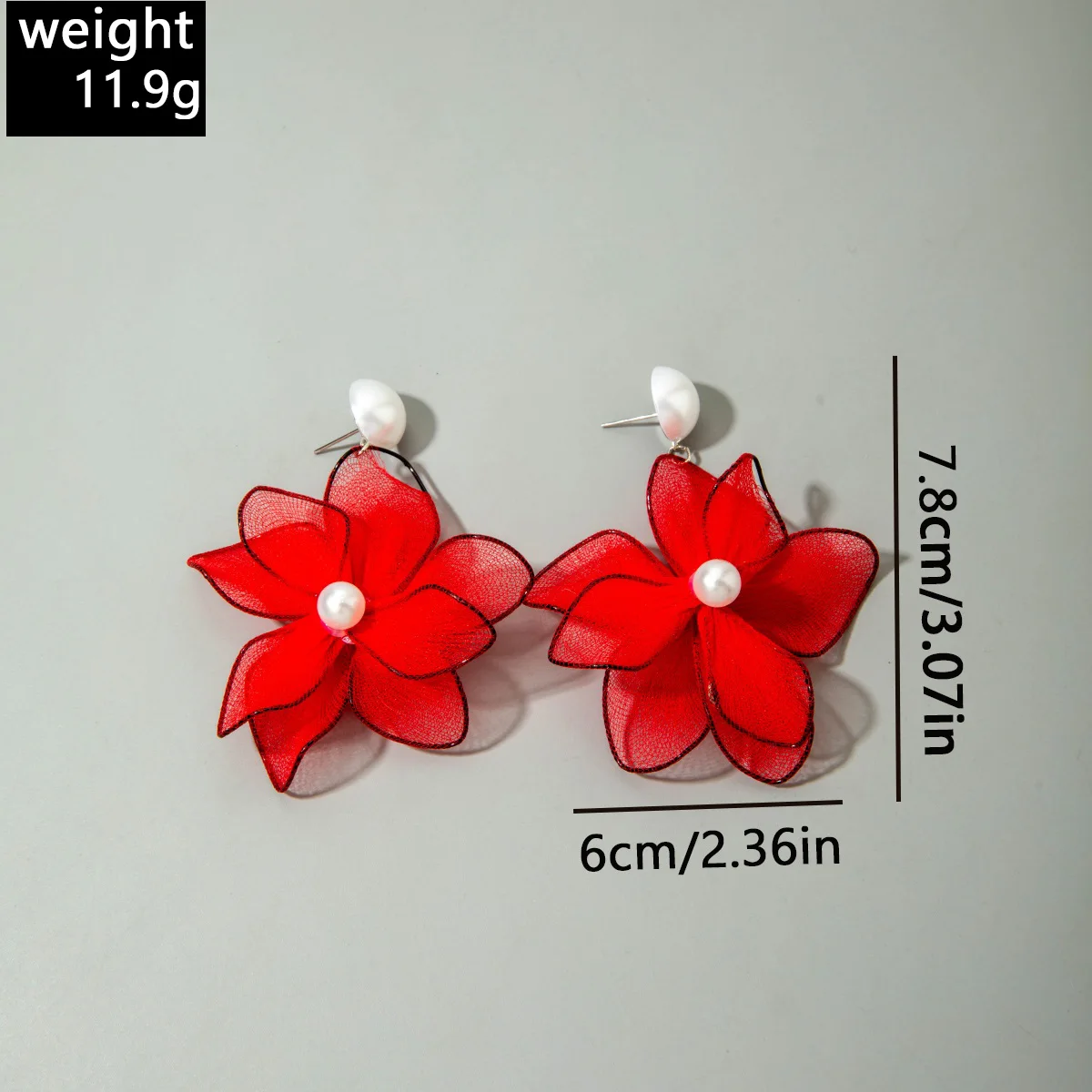 Docona Retro Polyester Fiber Red Dlower Drop Earrings Elegant Pearl Stone Dangle Ear women's Daily Jewelry Gift