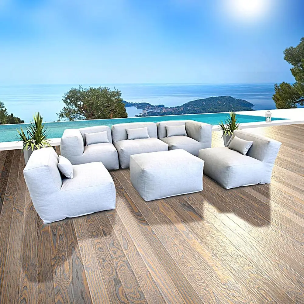 

Современный секционный комплект для патио из 6 предметов с пуфиками, уличный диван и кресла цвета облачно-серый