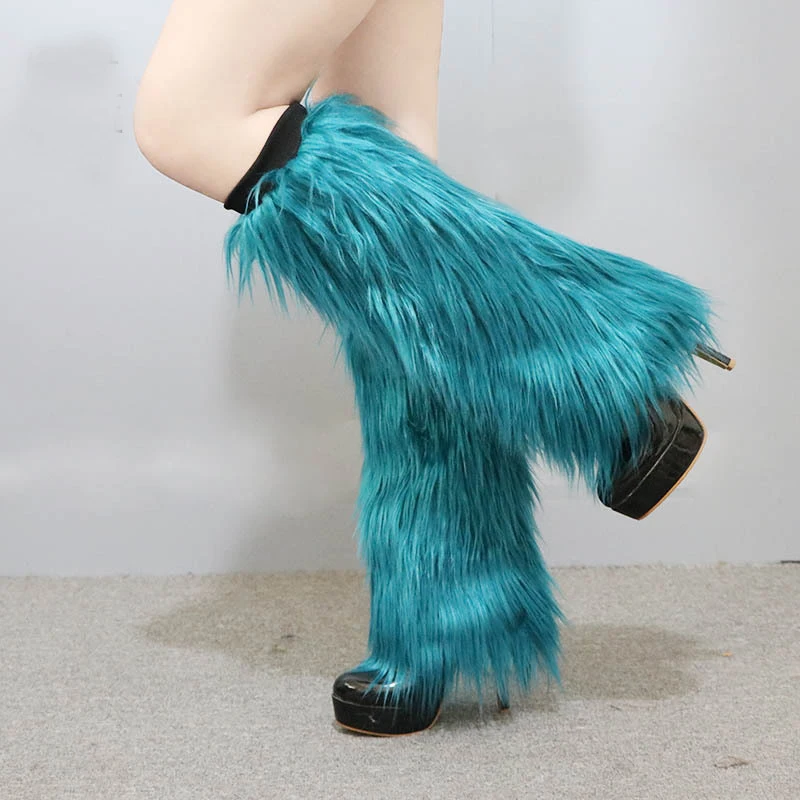 Faux Fur Long Leg Warmers Imitation Fox Fur Leg Covers Y2k Winter Warm JK Boots Socks Gothic Punk Knee-length Hiphop Stockings