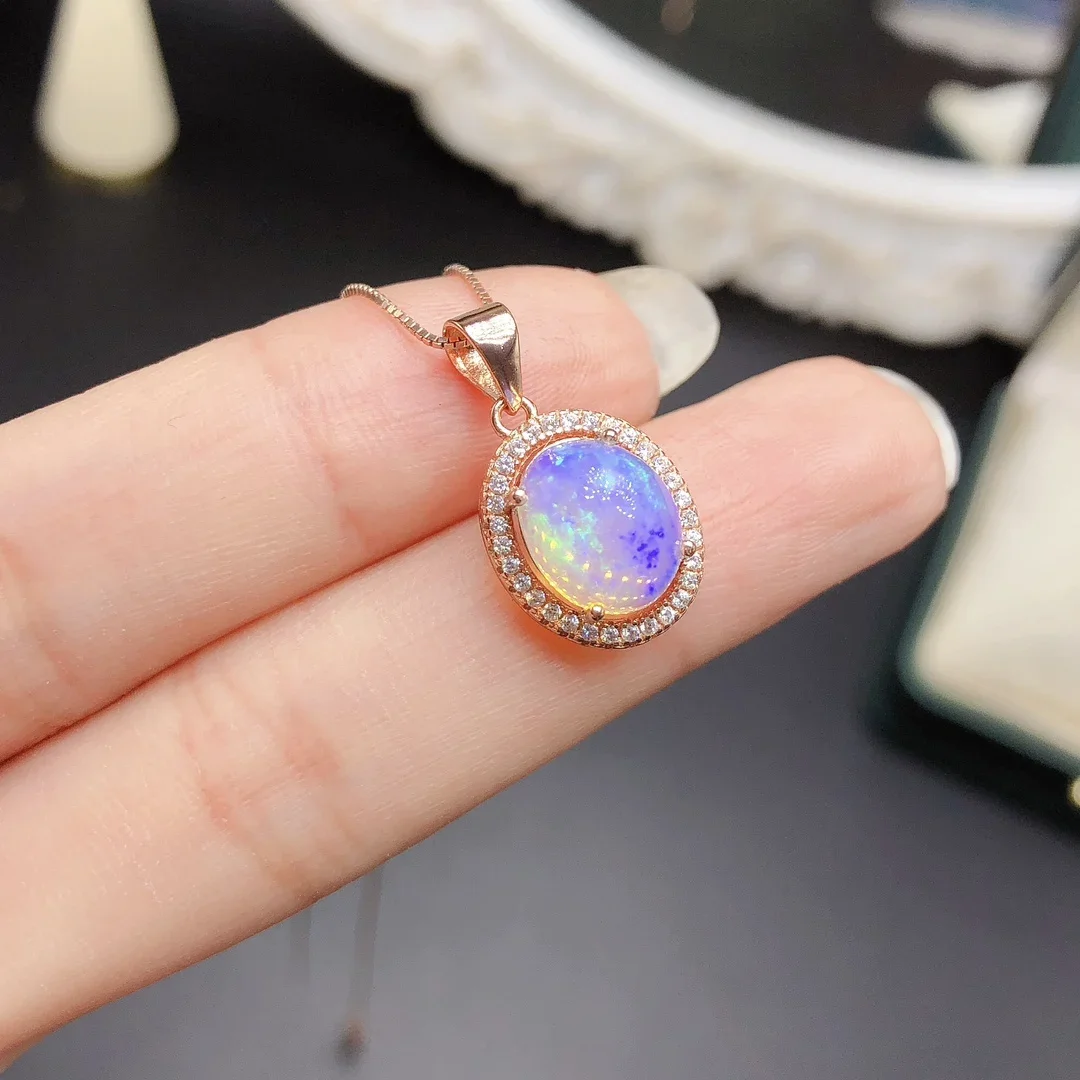 

925 Sterling Silver Natural Opal Necklace Women's Pendant Explosion Flash Fire Color Super Good free shipping Certified boutique