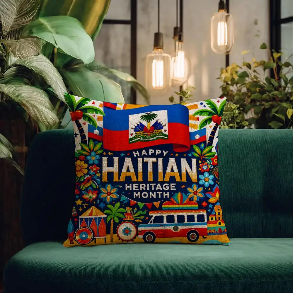 Art Haiti Fashion Flag Cushion Cover Natural Linen Pillowcase Set Cushion Cover for Sofa Bedroom Chair