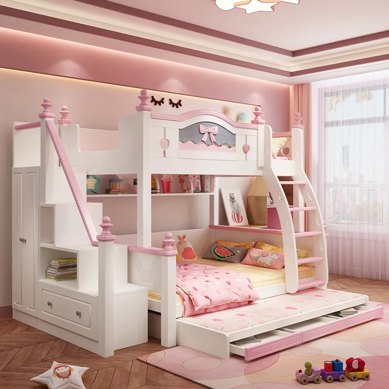 เฟอร์นิเจอร์ห้องนอนเด็ก เตียงสองชั้นเด็กพร้อมบันได ชุดห้องนอนเด็ก เตียงสองชั้นเด็กพร้อมสไลเดอร์