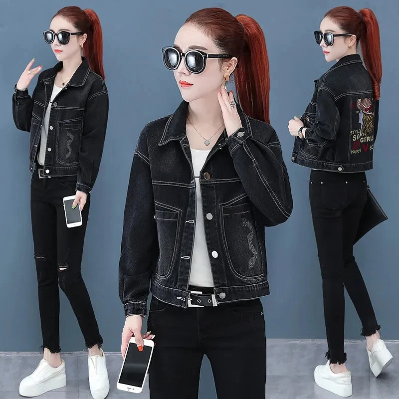 High-quality Denim Jacket Women\'s Trendy Ins Autumn And Winter 2022 New Black Denim Clothes Slimming Top Jacket women\'s Cardigan