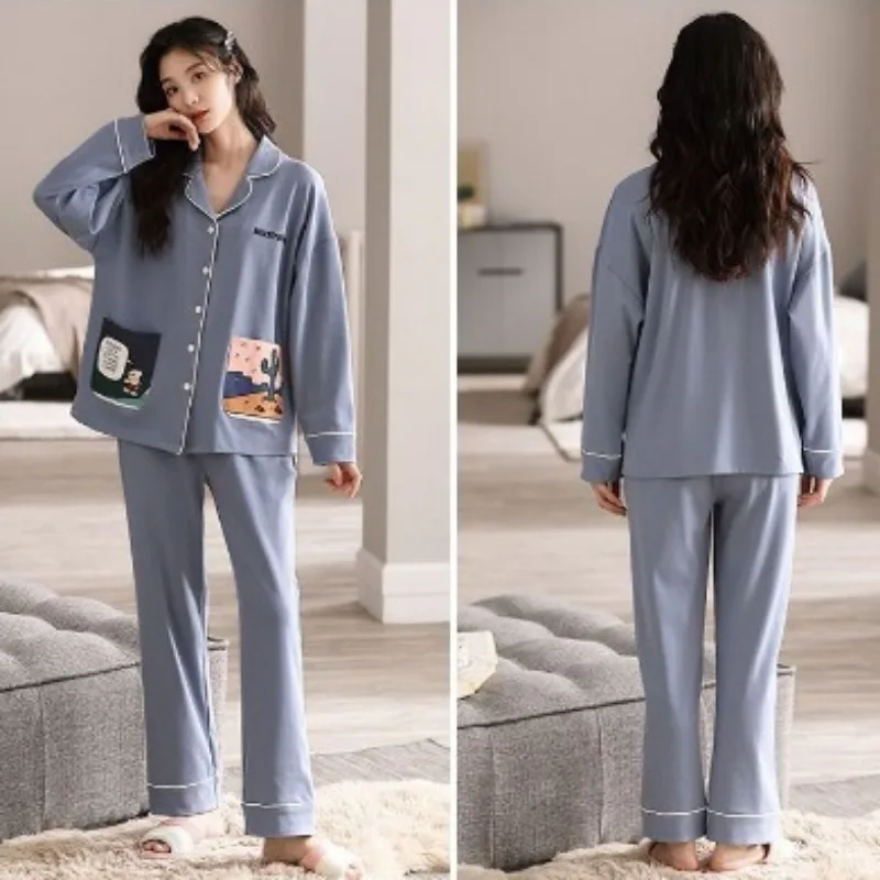 Pure Cotton Pajamas Women Spring Autumn Sleepwear 2024 New Long Sleeved Pyjamas Cardigan Set Home Clothing Pajama Set Nightdress