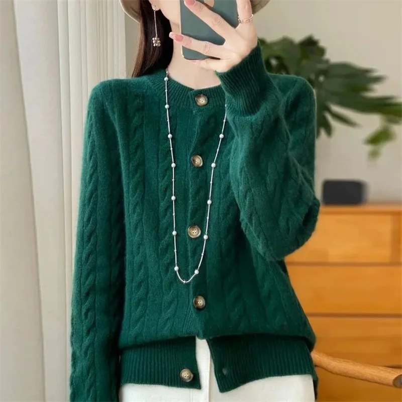 2024 New Autumn Winter Women Cardigan Sweater Coats Fashion Female Long Sleeve O-neck Loose Knitted Jackets Casual Sweater Cardi