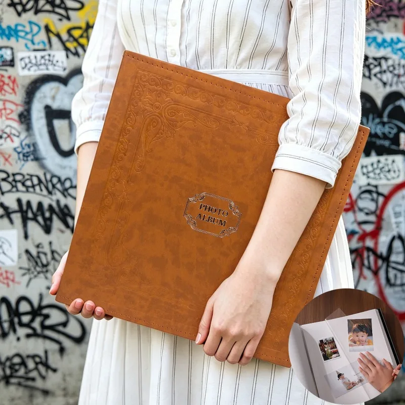 20/30Sheets PU Leather Large Scrapbook Album Vintage Hot Stamping for Room Decor Wedding Travel Family Graduation Memory Photos