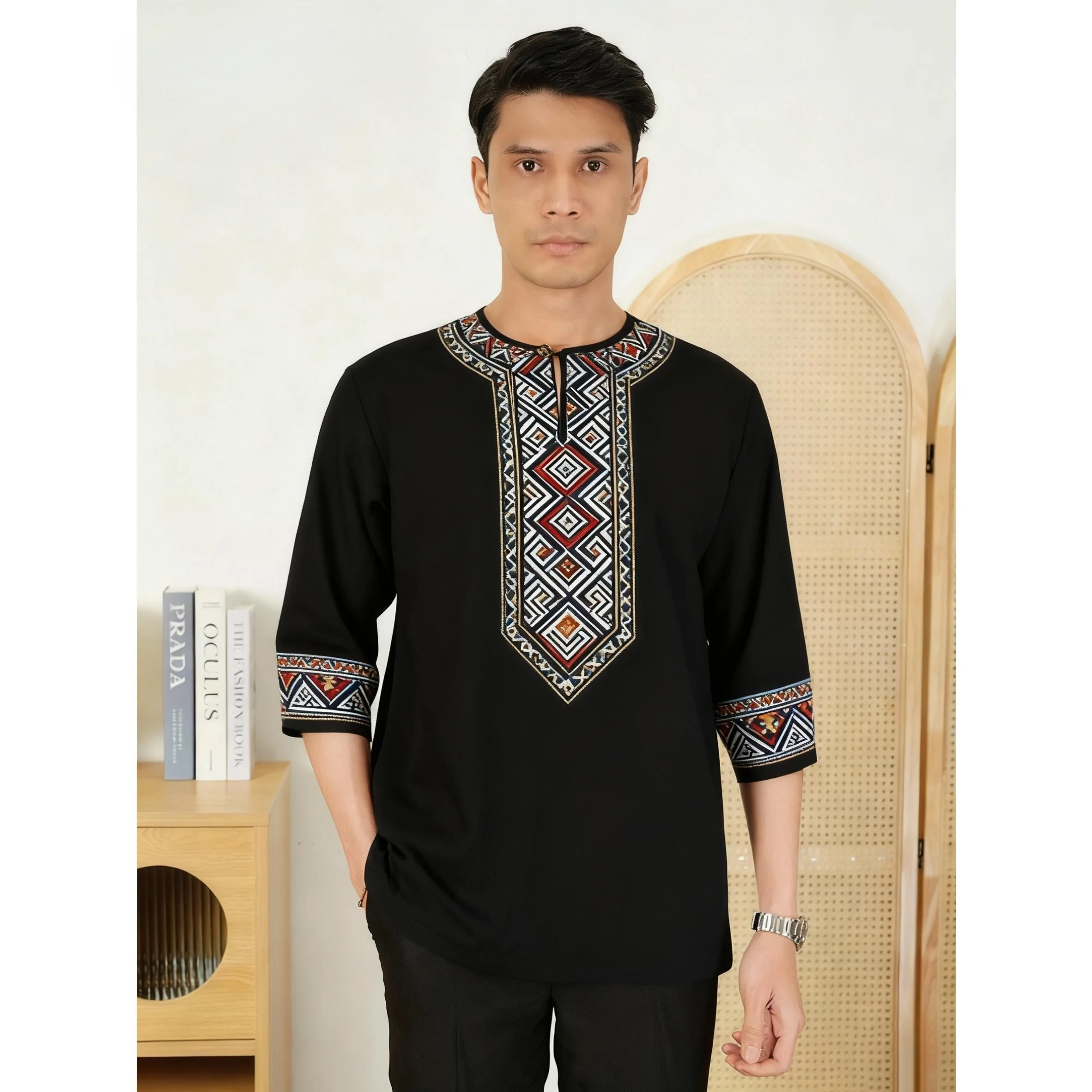 

2026 мусульманский мужской халат с короткими рукавами, футболка в этническом стиле с воротником-стойкой, арабская одежда, исламские Vetements Homme, исламская футболка