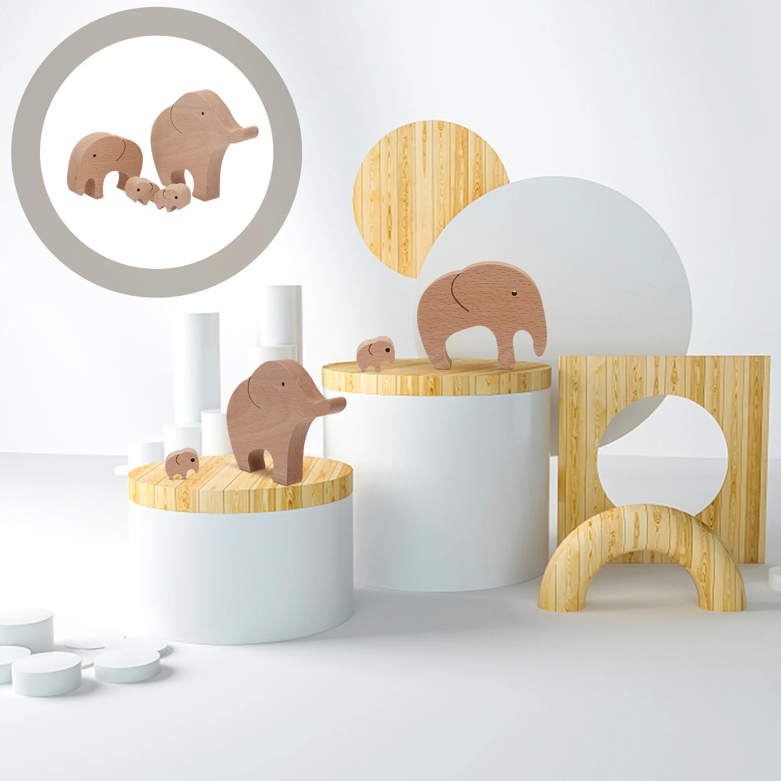 

4Pcs Wooden Elephant Decor Carving Handcrafted Home Office Desktop Ornament for Living Room Bedroom Store Mall Tabletop