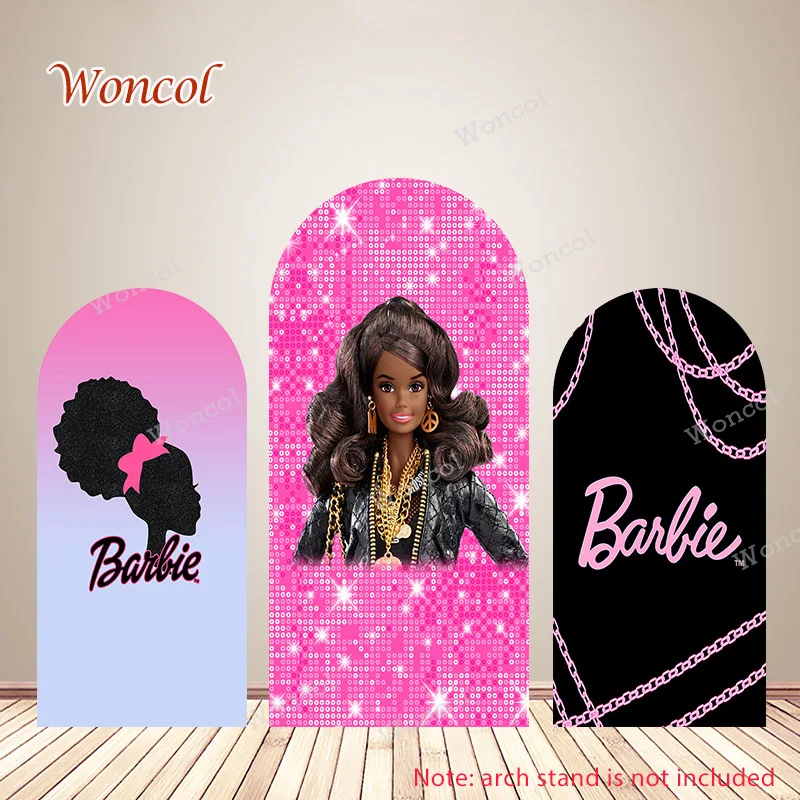 Barbie Arch Cover Princess Girl Birthday Backdrop African Barbie Double-Sided Backdrop Cover Baby Shower Party Decorations Props