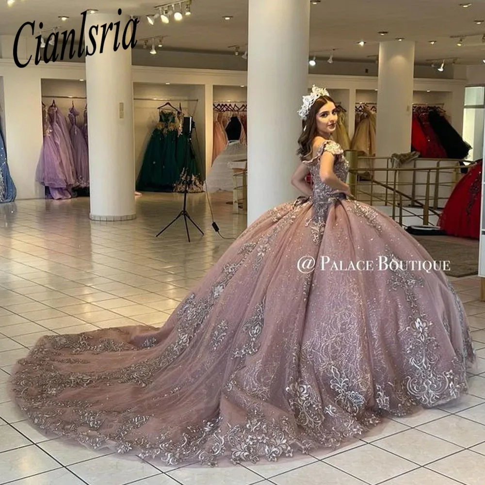 Prinzessin Ballkleid Quince anera Kleider von der Schulter 3d Blumen Geburtstags feier Kleider appliziert Vestido de 15