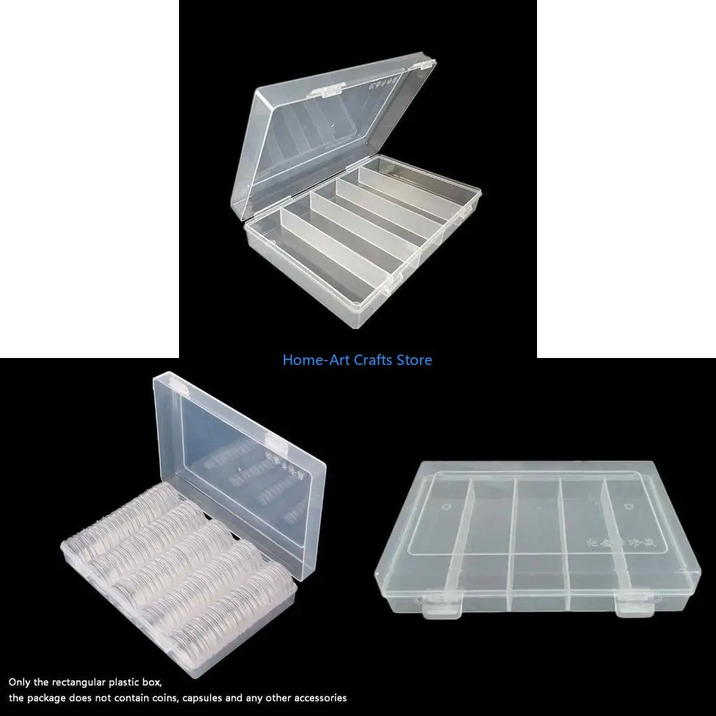 Y3NA 5 Slots Rectangular Plastic Storage Box Collectible Coin for Case Storage Container Fit for 100pcs 27mm Coin Capsules Ho