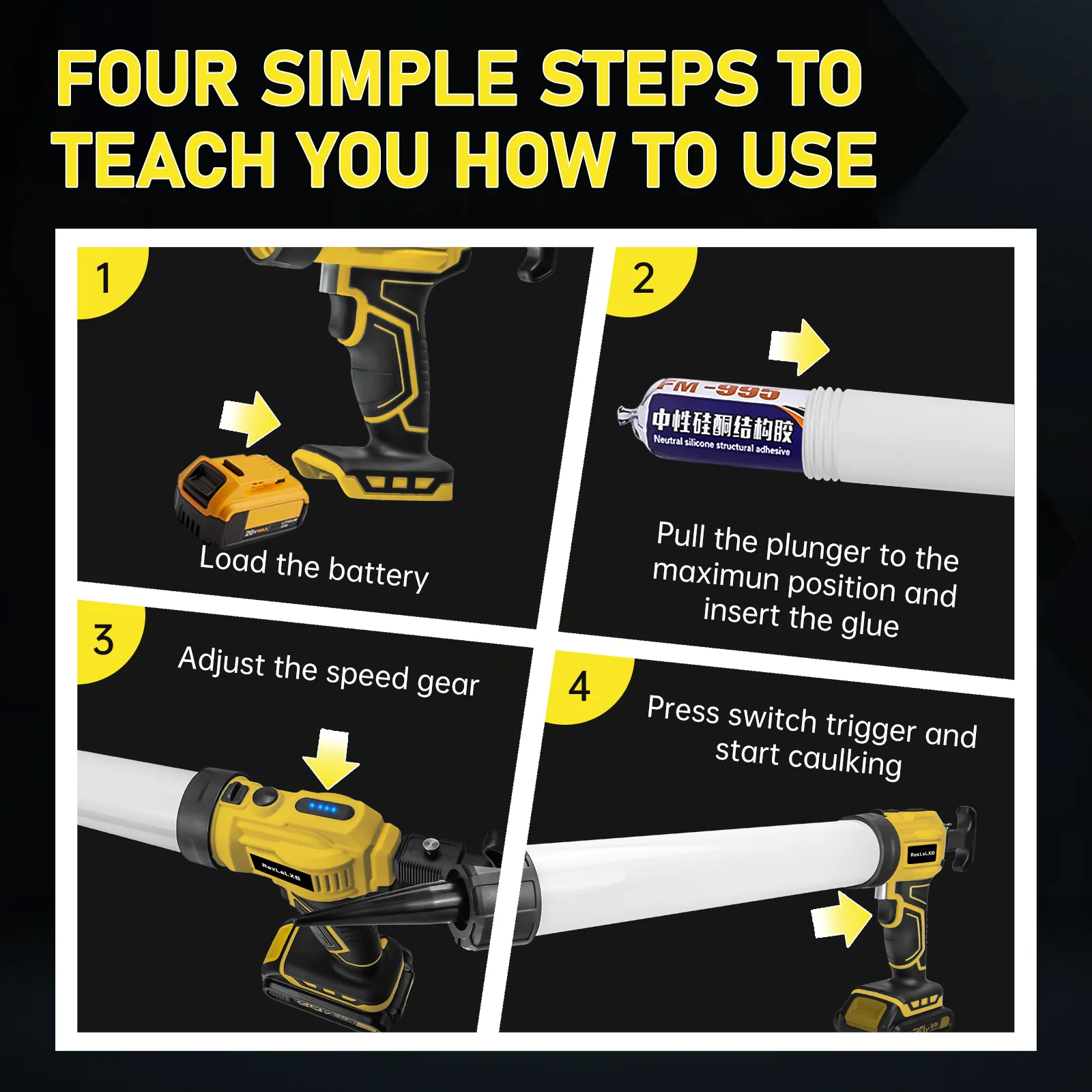 Imagem -06 - Pistola de Calafetagem Elétrica sem Fio Pistola de Salsicha com Ferramentas de Enchimento de Velocidades para Dewalt Bateria 20v 20oz 600ml sem Bateria