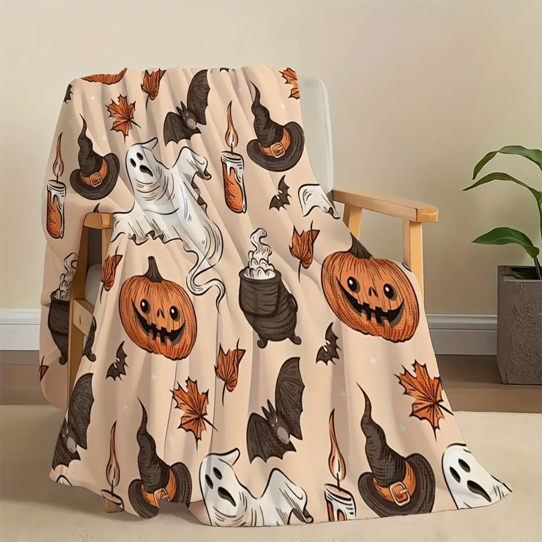 

1 шт., одеяло с призрачным тыквой на Хэллоуин, принт призрака для дивана, кресла, приятное для кожи мягкое одеяло, новинка 2025 года, украшение для дома на Хэллоуин