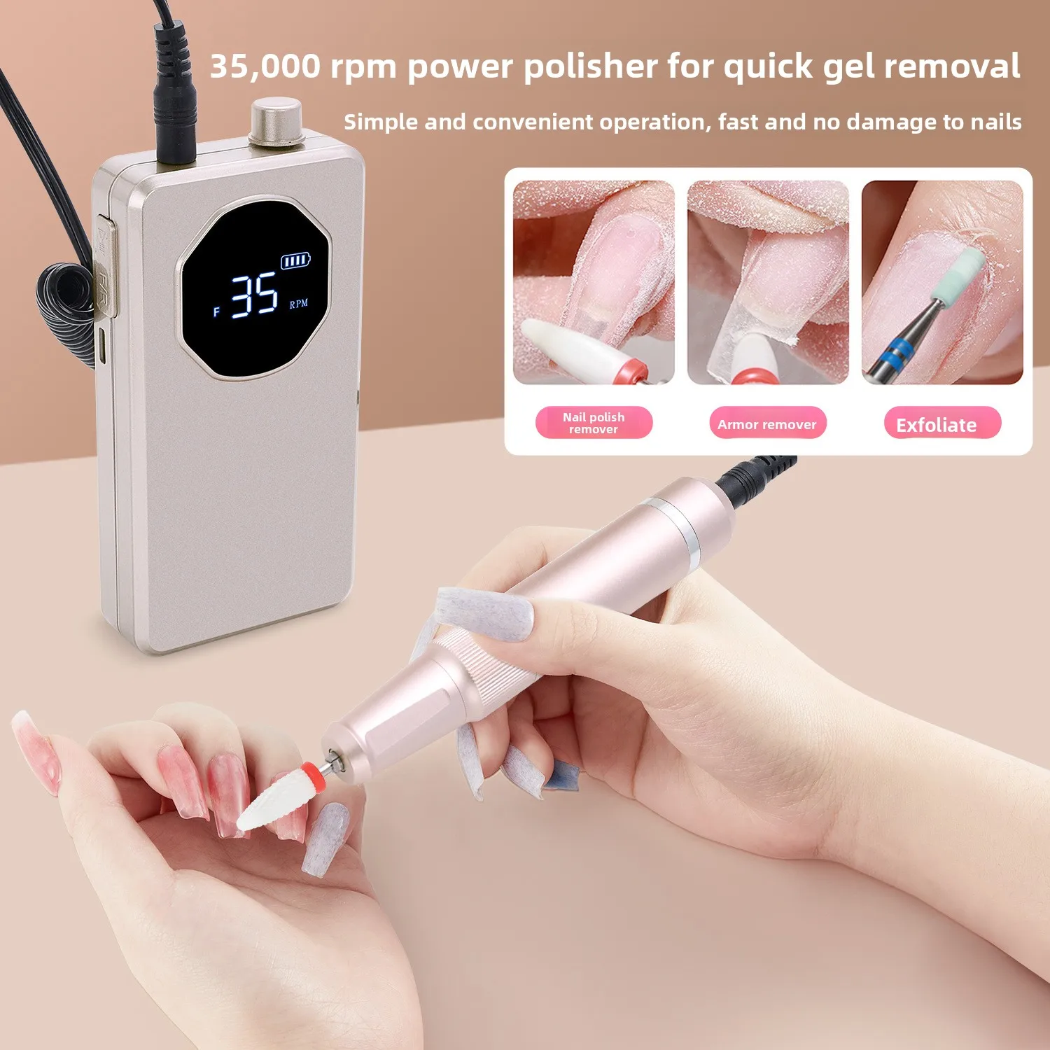 M11 Wireless Rechargeable Nail File, 35000RPM High Speed, Multifunctional Nail Removal & Polishing Tools