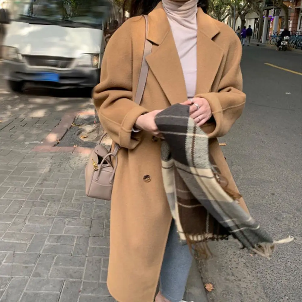 

Autumn and winter camel color thickened woolen coat ladies mid-length Hepburn style