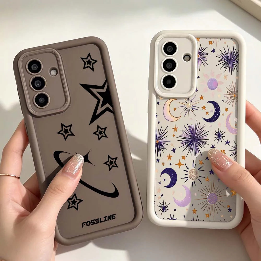 Cartoon Moon Star Pattern Phone Case For Samsung A25 A26 A33 A57 A35 A36 A37 A51 A52 A53 A54 A55 A57 A72 A73 5G Eye Ladder