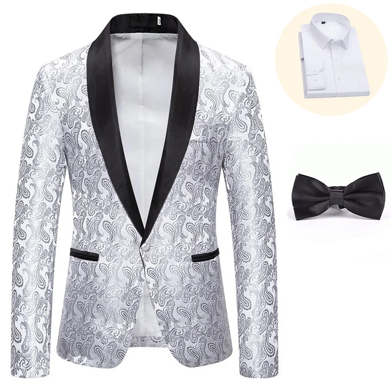 KIDWHXR رجل الجرس مجموعات التباين اللون المطبوعة واحدة الصدر القوس دعوى معطف الرجال بلون قميص الذكور ضئيلة قطعتين الزي