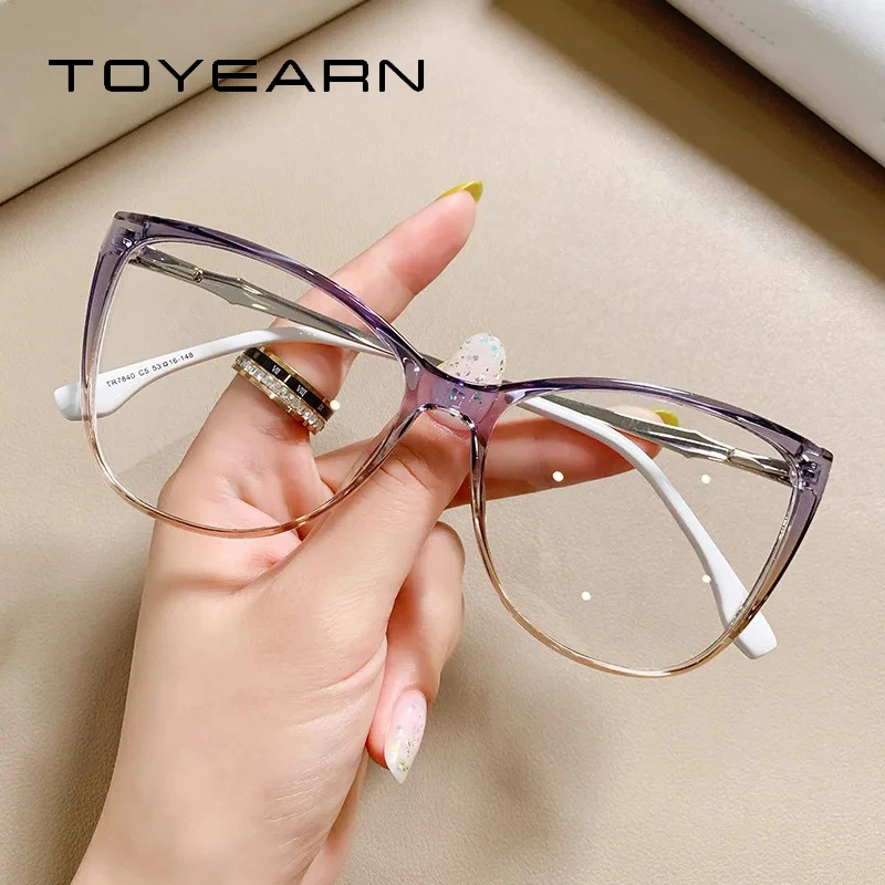 TOYEARN New Simple Fashion Large Cat Eye Frame Personalized Women's Anti-Blue Light Reading Glasses Customizable Prescription