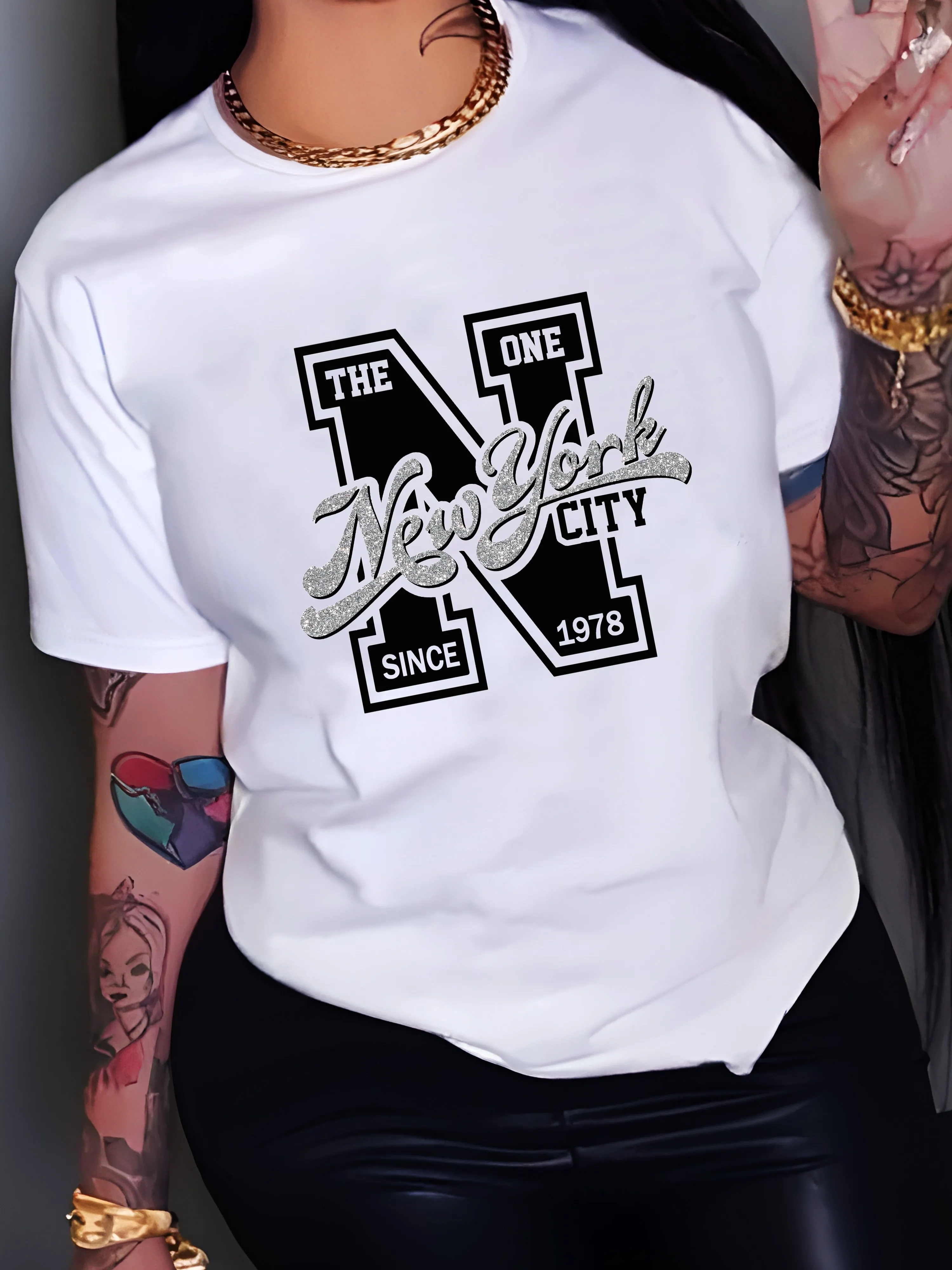 

For Spring& Summer, Short Sleeve New York Print T-shirt, Casual Crew Neck Women'S Clothing