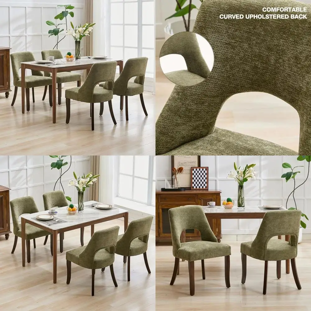 

Набор из 4 деревянных обеденных стульев, стулья для столовой в стиле середины века с обивкой из синели, кухонные стулья, стулья для обеденного стола в стиле фермерского дома