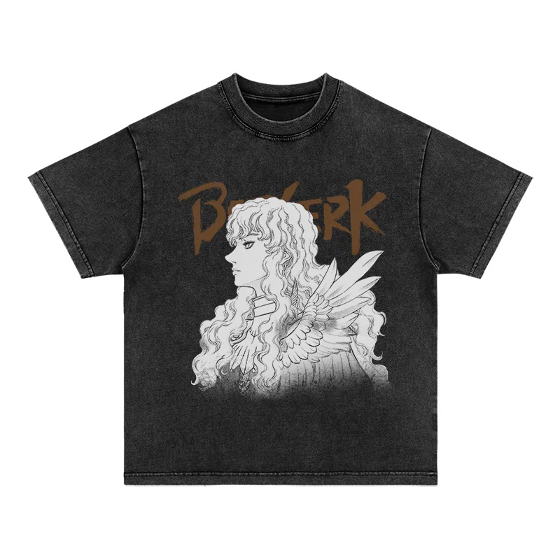 

2025 Summer Sword Legend Griffith Men's and Women's Short-sleeved Round-neck Washed Retro Street Anime Print T-shirts
