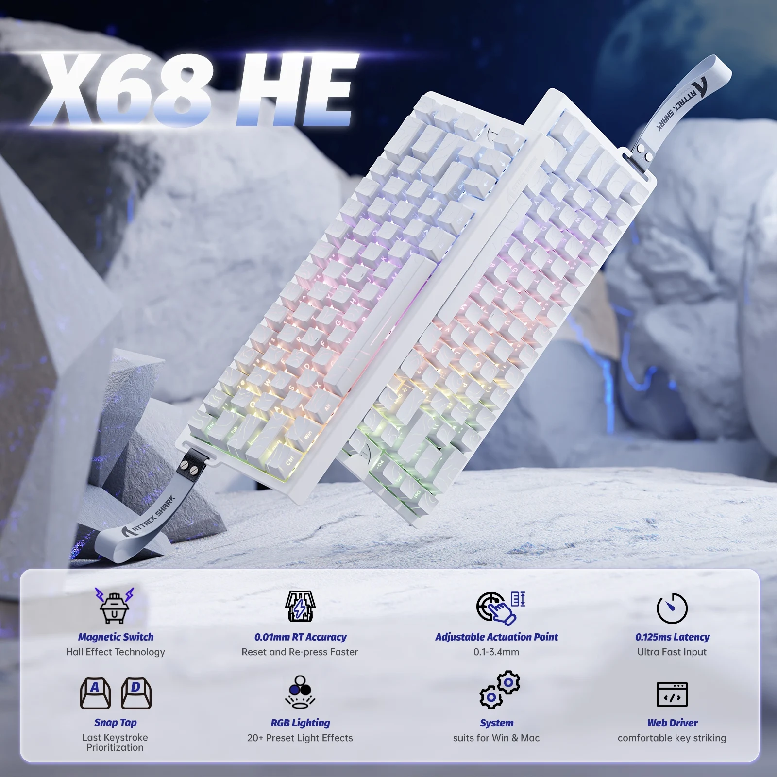 ATTACK SHARK X68 HE 60% Wired 8KHz Magnetic Keyboard With 0.01mm RT Accuracy 0.125ms Low Latency RGB Customization for Esport