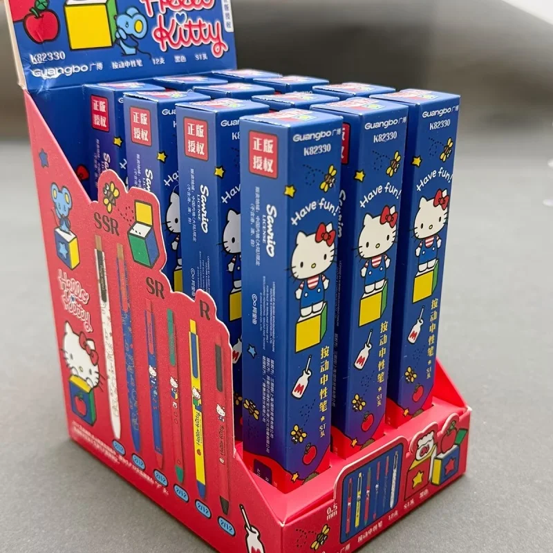 

Набор из 12 шт. креативных гелевых ручек Sanrio Kitty с нажимным механизмом, милые, 0,5 мм, черные чернила, для подписи, школьные принадлежности