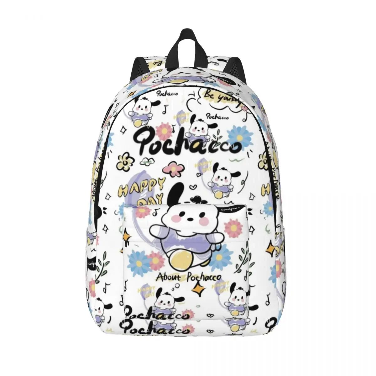 Custom Pochacco Happy Day Canvas Backpacks for Women Men School College Students Bookbag Fits 15 Inch Laptop Bags