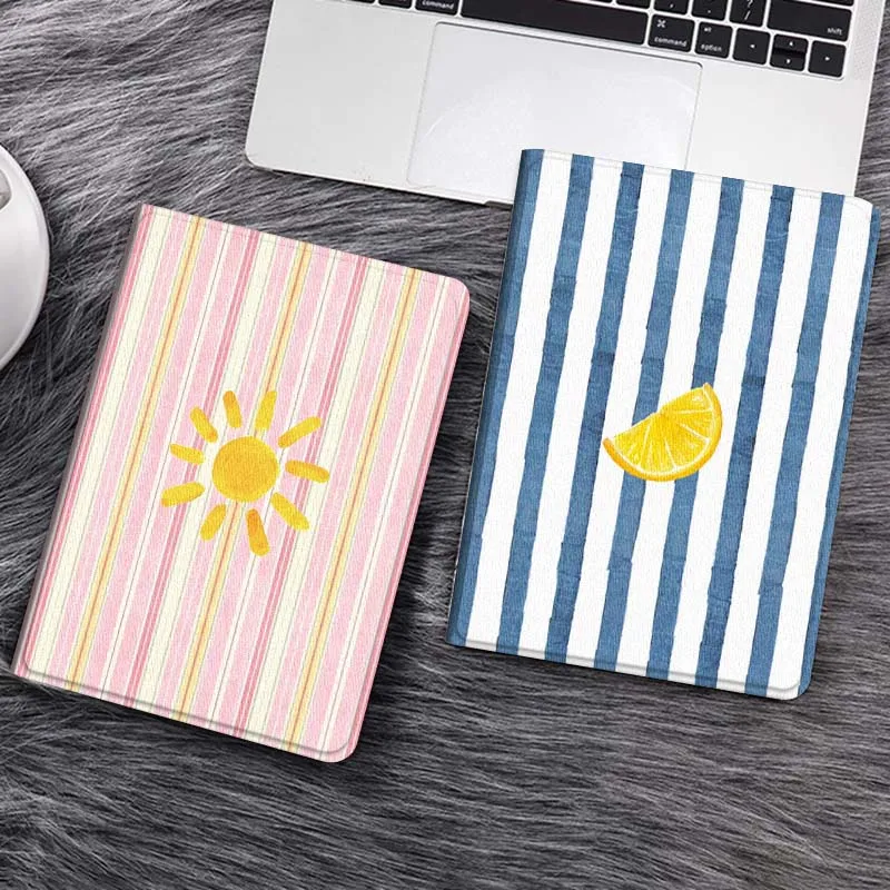 

Cartoon Sun Pink Stripe Tablet Case For Samsung Galaxy Tab S7 S8 S9 S10 FE Lite Gift