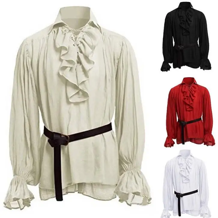 

Halloween Men's Medieval Renaissance Period Costume Shirt Steam Punk Pirate Top Ethnic Stage Costume for Men Autumn