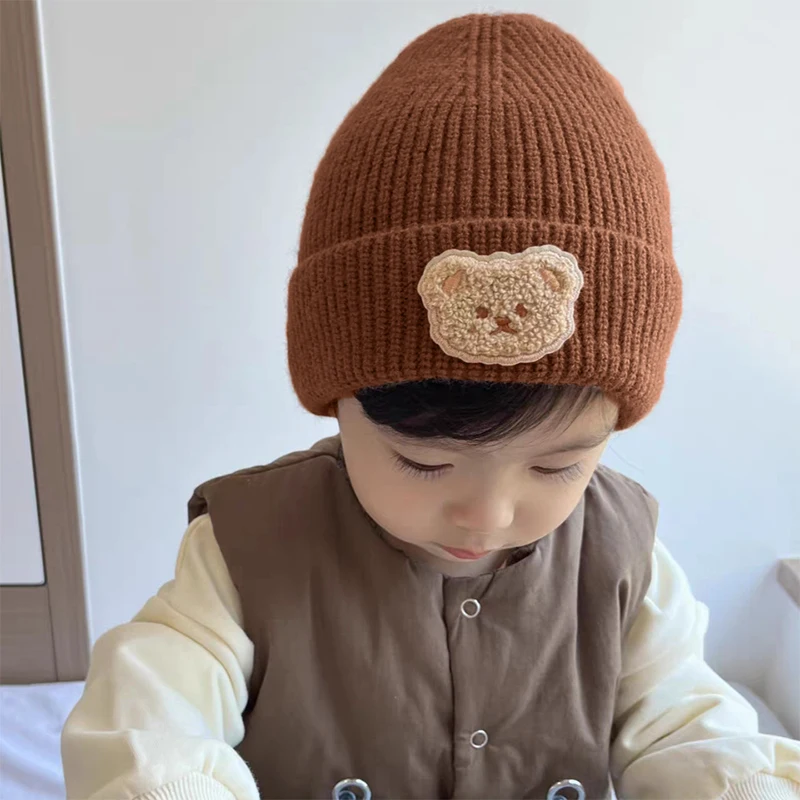 Cute Cartoon Bear Soft Warm Baby Beanies Knitted Hats For Toddler Children Embroidery Fall Winter Cap Girls Boys Crochet Hats