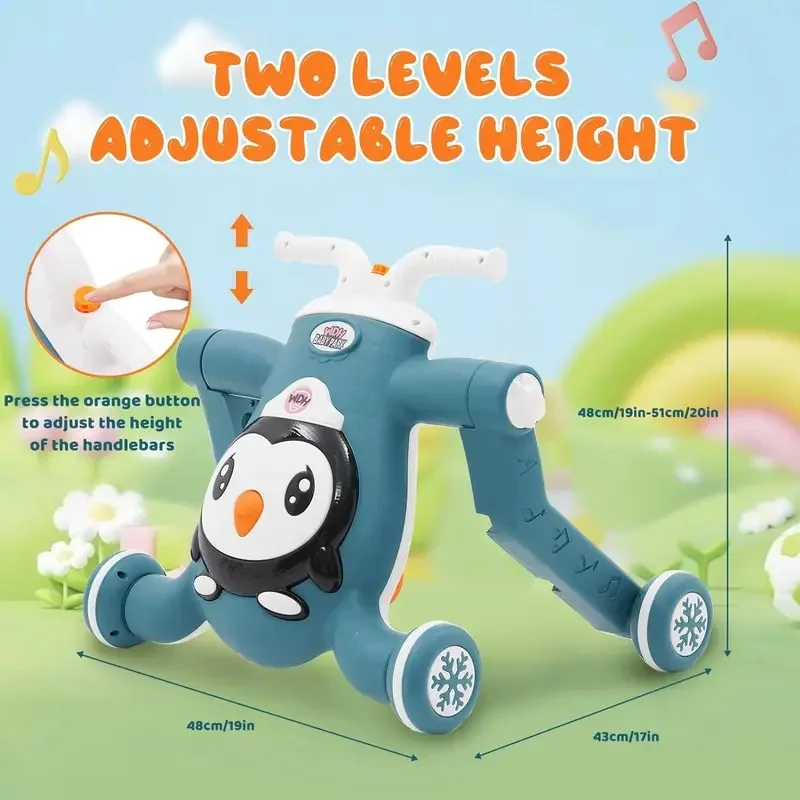 3-in-1 Foldable Baby Walker Push Car Multifunctional Toddler Learning Walking Helper Toy with Infant Activity Play Cart for Baby