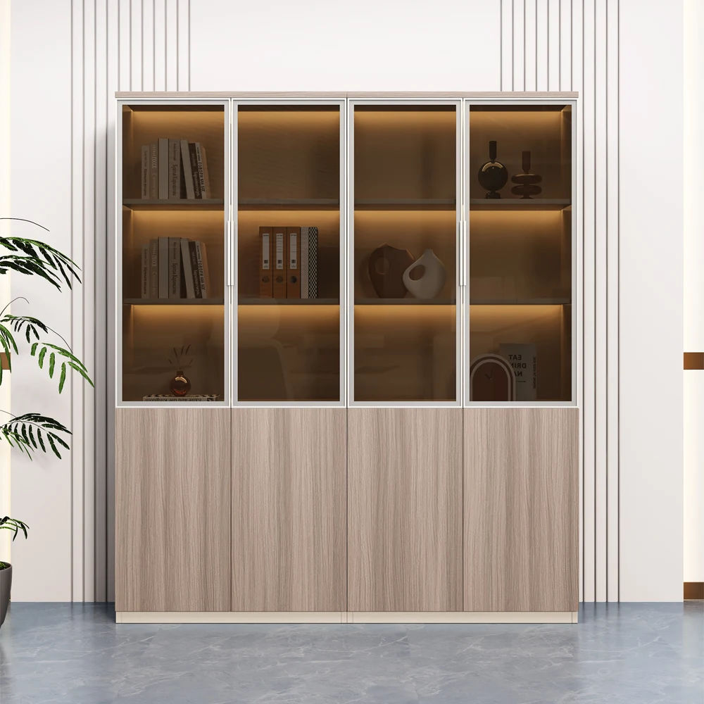 Modern Luxury MDF Board File Cabinet with Light Classic Divided Bracket Book Storage for Workshop Luxury Panel Style