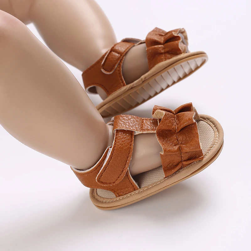 Baby Girl Sandals PU Leather Flexible Non-slip Pleated Summer Casual Daily Flats Toddler Shoes