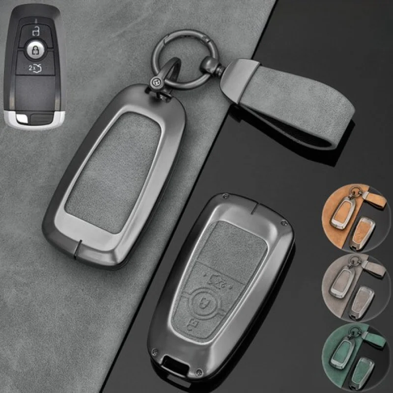 

A+ Zinc Alloy Leather Car Key Case Cover For Ford Mustang Edge Explorer F-150 F-250