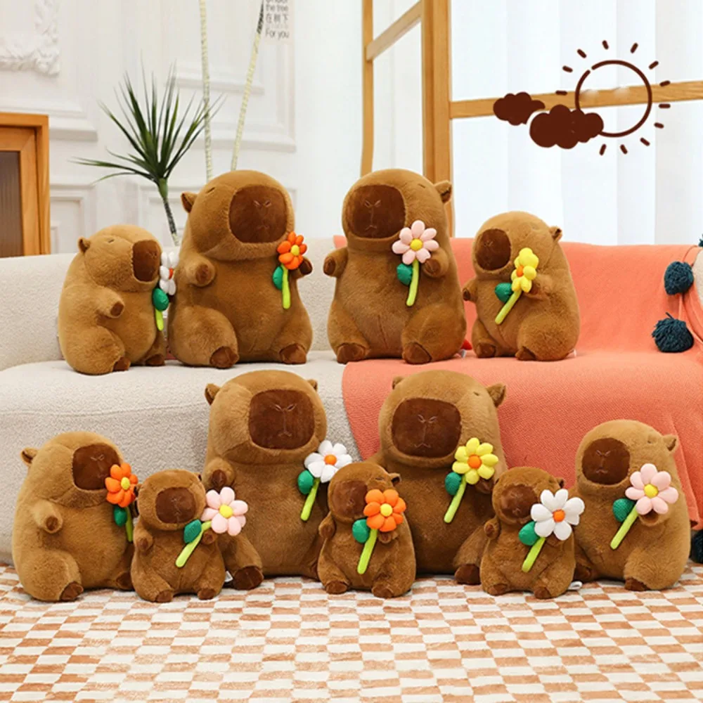 

Funny Fluffy Flower Capybara Plush Toy Soft Brown Capybara Plush Doll Cute Animal Capybara Stuffed Doll Christmas Gift