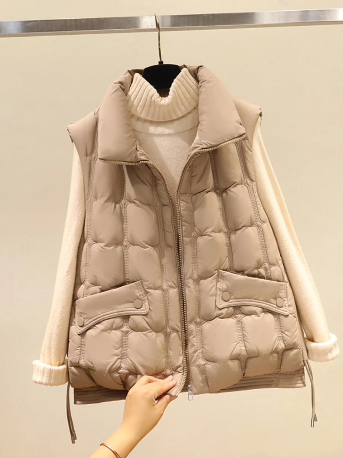 여성용 숏 다운 코튼 베스트 두꺼운 가을 겨울 신상 스탠드 칼라 패션 숄더 패드 코튼 베스트 재킷