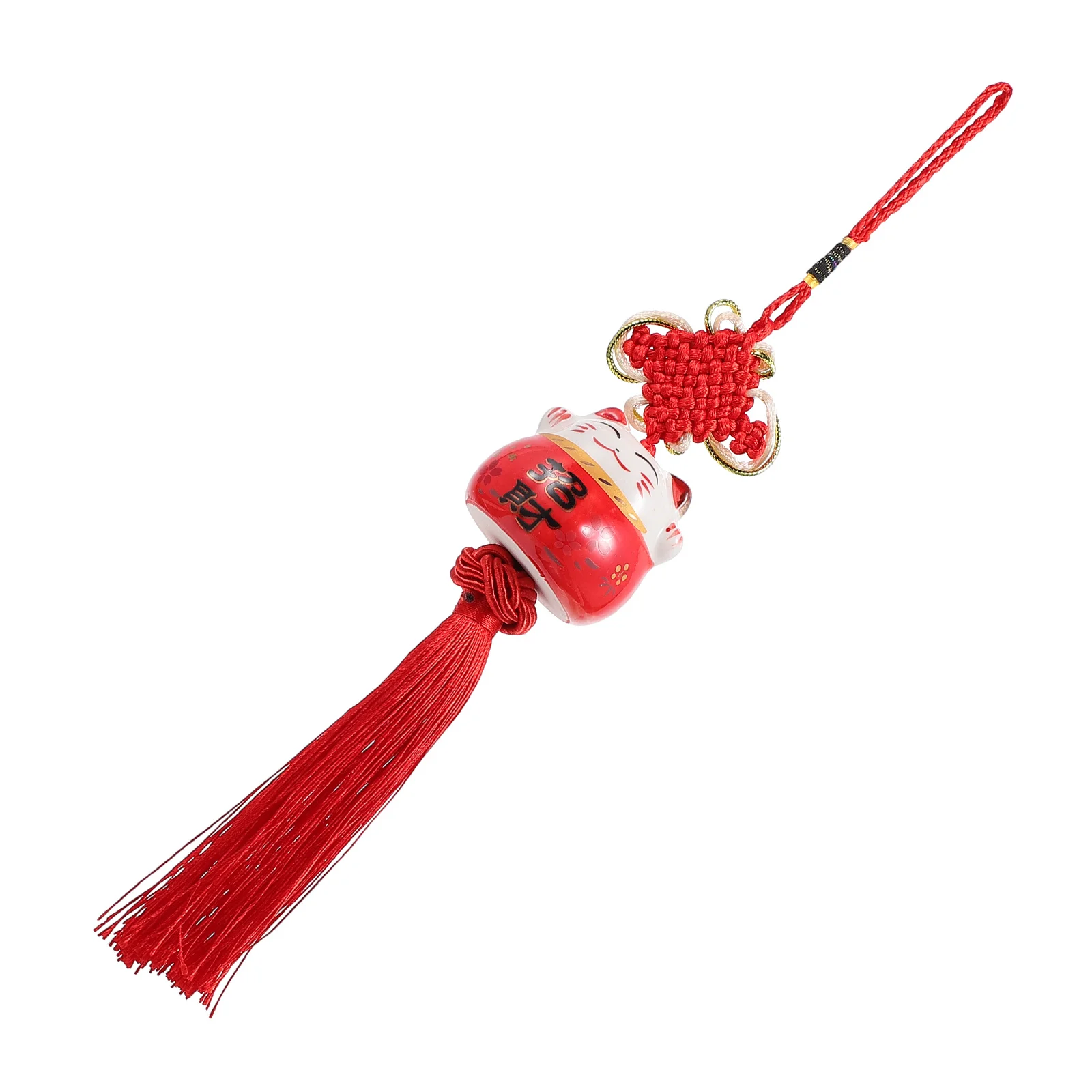 3Pcs Chinese Knot Pendant Lucky Cat Car Hanging Tassel Decoration Red Knot Tassel Keychain Ornament Car Decoration