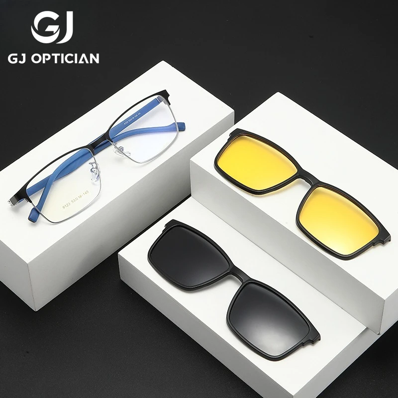 gj-optician-トレンディメンズ偏光3in1マグネットクリップ老眼鏡ブルーライトカット近視眼鏡処方箋対応光学眼鏡
