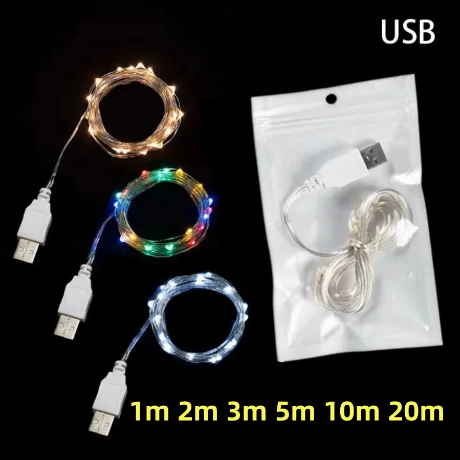 20M USB LED String Lights Copper Silver Wire Garland Light Waterproof Fairy Lights For Christmas Wedding Party Decoration