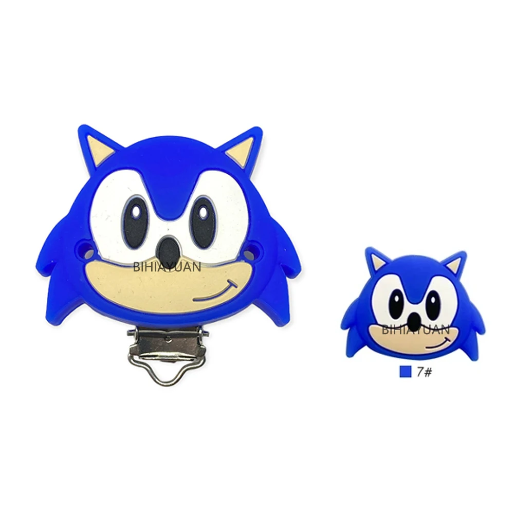 2PCS Sonic The Hedgehog Silicone clip and beadTeething Infant Chewable Necklace Pacifier Toy Accessories