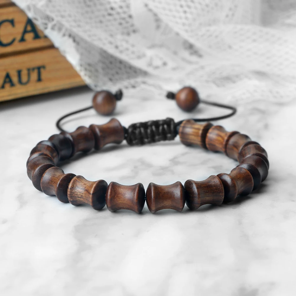 Vintage Bambu Ortak Bilezik Erkekler Kadınlar Için El Yapımı Ayarlanabilir Halat Siyah Gül Ağacı Sandal Ağacı Bilezik Şanslı Namaz Takı Hediye