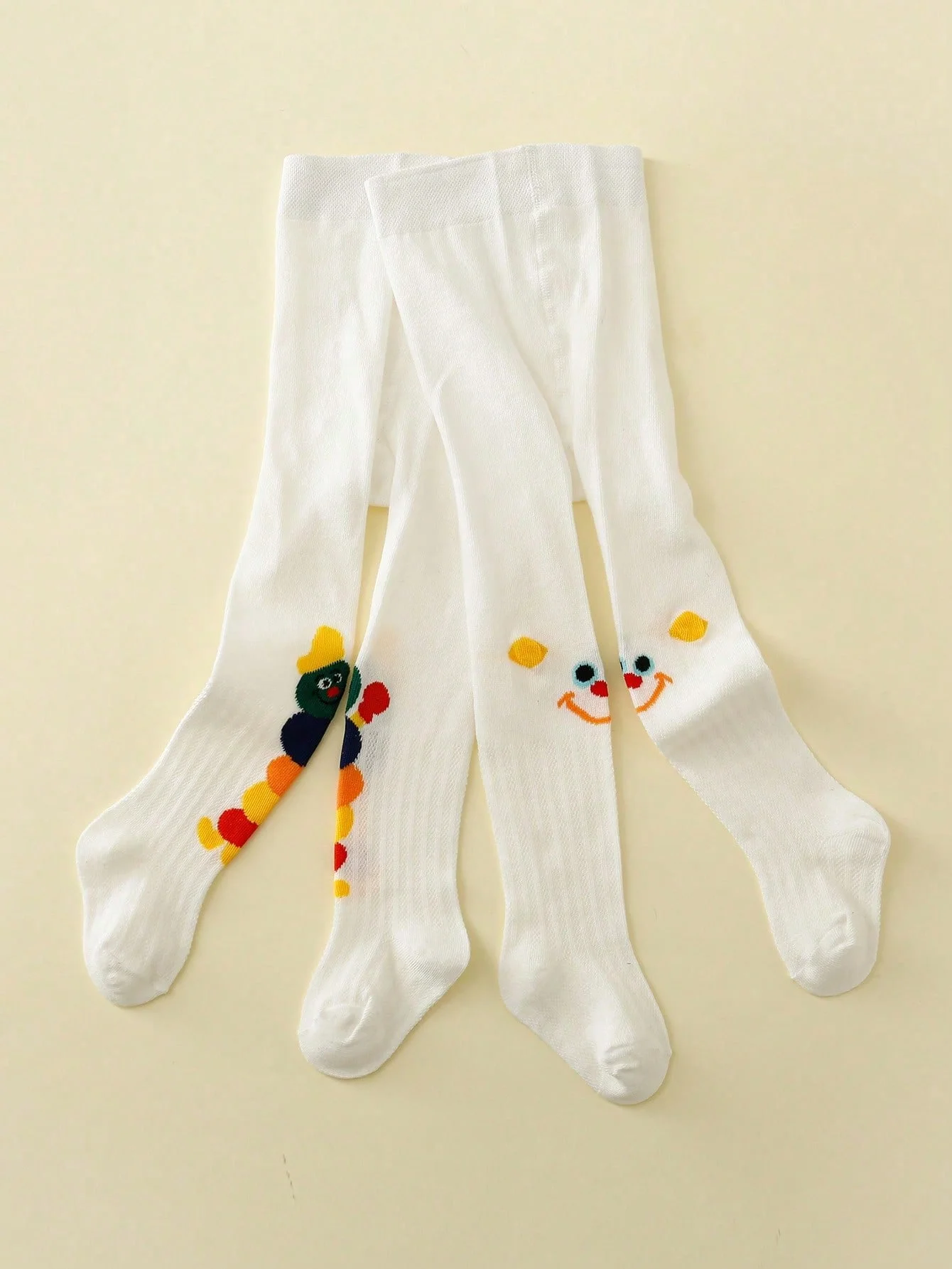 2 Pairs of Babies' Cute Bug and Smiling Expression Cotton Tight Pantyhoses, Cool and Breathable Leggings for Boys and Girls for Daily Wear